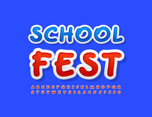Vector event flyer School Fest. White and Red Alphabet Letters and Numbers. Handwritten style Font