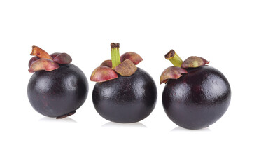Mangosteen fruit on white background.