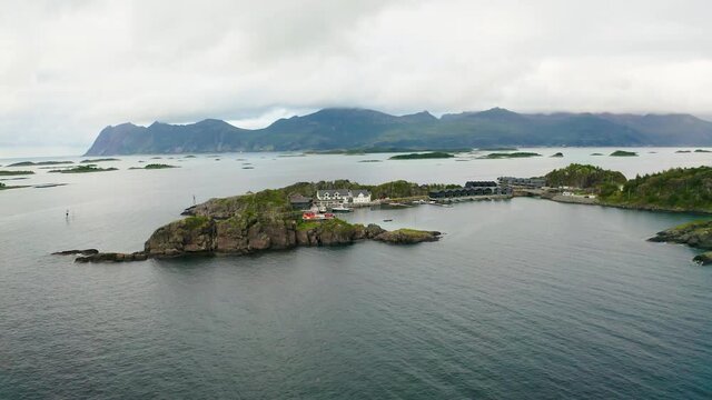 Flying around the Hamn i Senja village located on the Senja Island in Norway