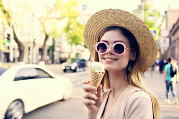 pretty woman walking in the street fashion summer fun