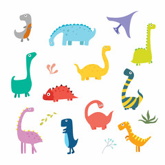 A set of cute dinosaurs. Characters for children's design. Vector illustration
