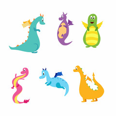 A set of cute dragons. Characters for children's design. Vector illustration
