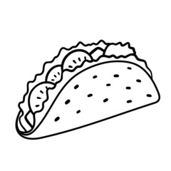 Taco with tortilla. Mexican lunch, line art icon for food apps and websites. Vector outline illustration isolated on white