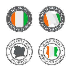 Made in Cote d'Ivoire - set of labels, stamps, badges, with the Cote d'Ivoire map and flag. Best quality. Original product.