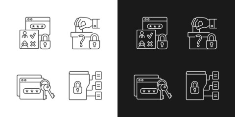 Data sensitivity linear icons set for dark and light mode. Political affiliation. Password management. Customizable thin line symbols. Isolated vector outline illustrations. Editable stroke