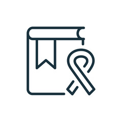 Book with Ribbon Cancer Line Icon. Awareness Symbol of Disease Cancer, Aids, Hiv Linear Pictogram. Cancer Research Outline Icon. Editable Stroke. Isolated Vector Illustration