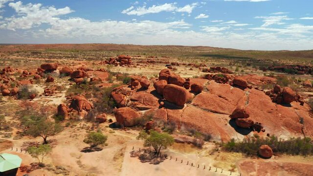 Bird's Eye View Of The Devils Marbles In The Conservation Reserve In Warumungu, Northern Territory, Australia. aerial