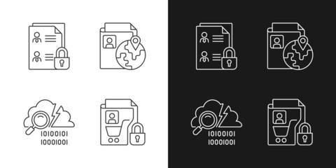 Maintain information security linear icons set for dark and light mode. Employee files. Data breach detection. Customizable thin line symbols. Isolated vector outline illustrations. Editable stroke
