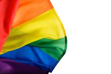 Rainbow flag isolate on white background, close-up of top few symbol of LGBT community.