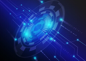 Obraz premium Abstract cyberspace digital technology background. Futuristic blue geometric circle graphic vector. Sparkling movement concept.