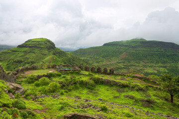 View of Hatgad fort and Saputara hills in the background, Nashik, Maharashtra, India.