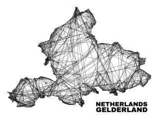Wire frame irregular mesh Gelderland Province map. Abstract lines form Gelderland Province map. Wire carcass flat net in vector format.