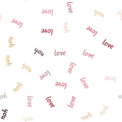 Light Red, Yellow vector seamless texture with words LOVE YOU.