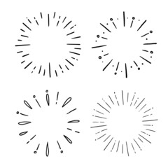 Fototapeta premium Doodle circle sunburst, sparkle ray set. Hand drawn sketch style. Shine frame symbol for badge. Vector illustration.