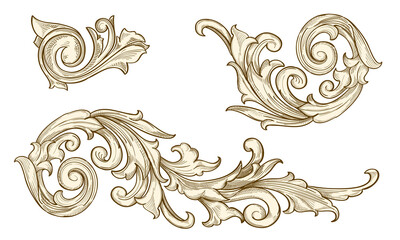 Set of ornate vintage baroque decorative floral scrolls - obrazy, fototapety, plakaty