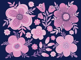 Set elegant cute pink flower. Decorative drawing design floral. Romantic collection isolated.