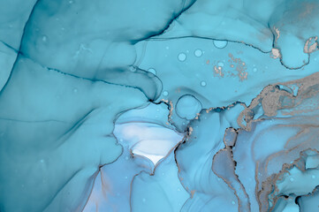 Watercolor Ocean Waves. Alcohol Inks Hand Painted