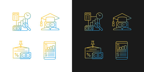 Fototapeta na wymiar Investment gradient icons set for dark and light mode. Education loan. Financial literacy. Thin line contour symbols bundle. Isolated vector outline illustrations collection on black and white