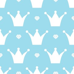 Blue and white crowns pattern background. Seamless pattern background. Vector background.