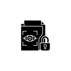 Protected biometric data black glyph icon. Personal information collection. Bodily characteristics. Fingerprints, retina scan. Silhouette symbol on white space. Vector isolated illustration