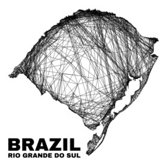 carcass irregular mesh Rio Grande do Sul State map. Abstract lines are combined into Rio Grande do Sul State map. Linear carcass flat net in vector format.