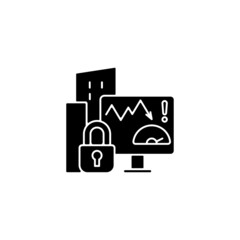Company risk scoring privacy black glyph icon. Analyzing suspicious factors. Risky user behavior prevention. Effective risk management. Silhouette symbol on white space. Vector isolated illustration