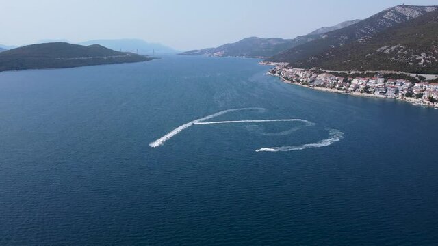Aerial drone view of city of Neum in Bosnia and Herzegovina. Adriatic sea and coast. Tourist summer season.