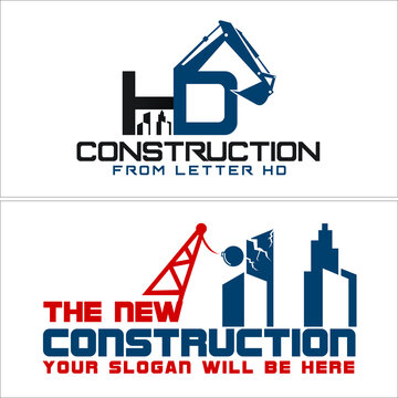 Construction with wrecking ball crane excavator logo design