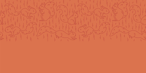 Burnt orange squirrel silhouette seamless border