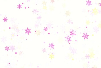 Light Pink, Yellow vector background with beautiful snowflakes.