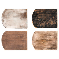 Isolated different old vintage wooden chopping boards collage set
