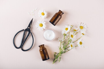 Obraz na płótnie Canvas concept of natural cosmetics and healing herbs, top view