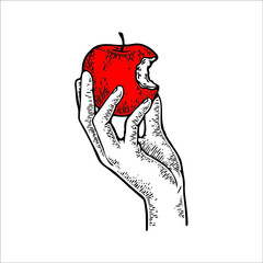 apple bite forbidden fruit adam and eve eating - obrazy, fototapety, plakaty