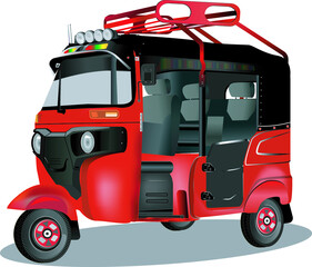 Indian Auto rickshaw Three wheeler Vector illustration RED Modified with Hood