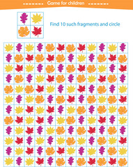  A game for children. Find the fragments of the autumn leaves shown in the sample. Development of attention, thinking
