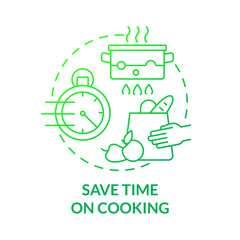 Save time on cooking green gradient concept icon. Spend less time on cooking abstract idea thin line illustration. Prepare foods and freeze it ahead. Vector isolated outline color drawing