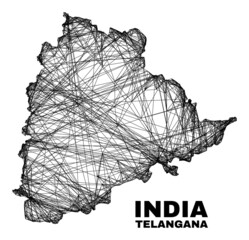 Net irregular mesh Telangana State map. Abstract lines form Telangana State map. Linear carcass 2D network in vector format.