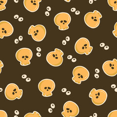 Halloween Skull and Creepy Eyes Vector Seamless Pattern