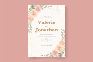 Wedding invitation template with beautiful flowers and leaves