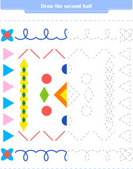 Educational game for children. Circle and color the second part of the shapes.