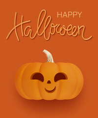 Happy Halloween greeting card or party invitation template with 3d pumpkins. Vector illustration