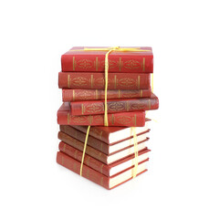 Stack of books in colour covers with white sheets isolated on a white background