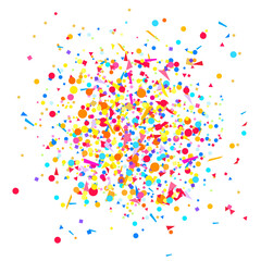 Confetti isolation on white. Luxury texture. Bright background with multicolored glitters. Pattern for design. Print for polygraphy, posters, banners and textiles. Greeting cards