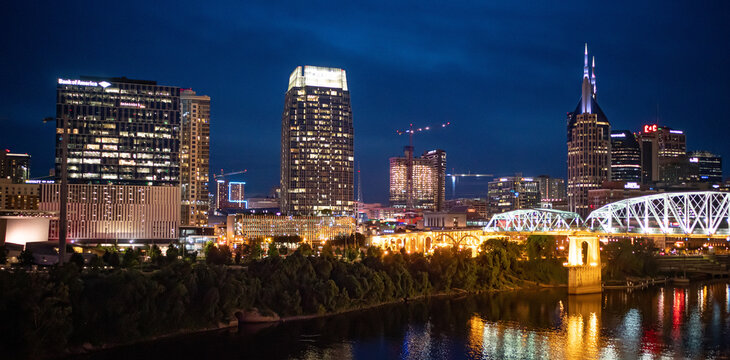 Nashville By Night - Amazing View Over The Skyline - NASHVILLE, TENNESSEE - JUNE 15, 2019