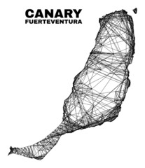 Wire frame irregular mesh Fuerteventura Island map. Abstract lines form Fuerteventura Island map. Wire carcass 2D net in vector format.