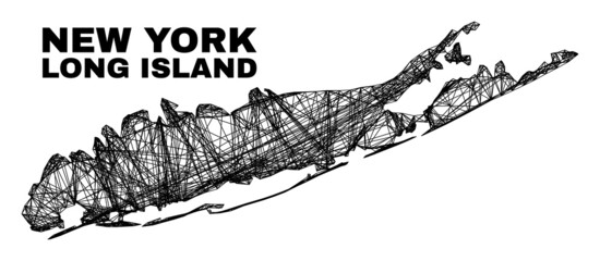 Wire frame irregular mesh Long Island map. Abstract lines are combined into Long Island map. Wire frame flat net in vector format. - 452488155