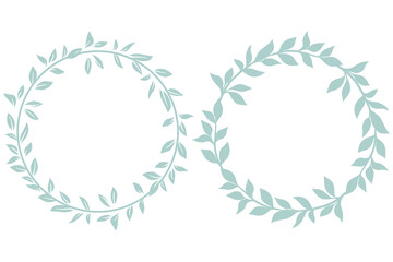 Fototapeta na wymiar Hand drawn leafy decorative botanical frames set. Round wreaths from sheets vector illustration. Rim for invitation or greeting card.