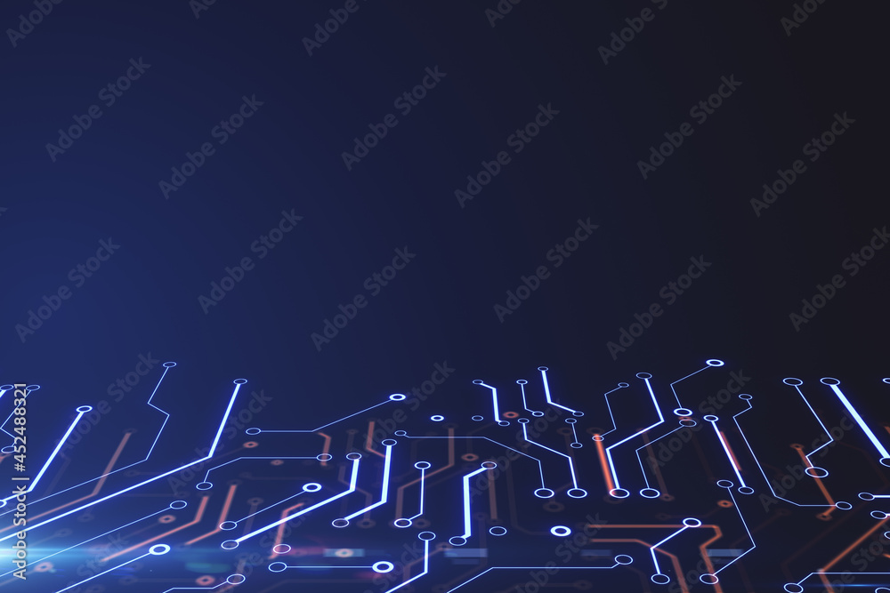 Aufkleber creative glowing digital circuit texture with blue mock up place for your advertisement. technology 