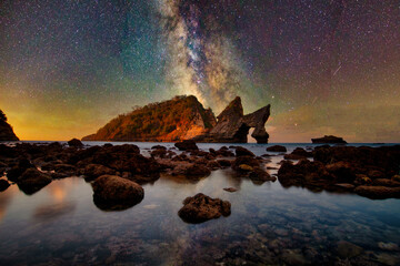 Scenery of milkyway at the middle of the night over . ( Visible noise due to high ISO, soft focus,...