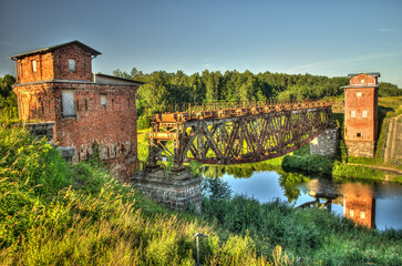 The old rusty railway bridge in Mazeikiai, Lithuania.